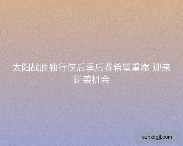 太阳战胜独行侠后季后赛希望重燃 迎来逆袭机会