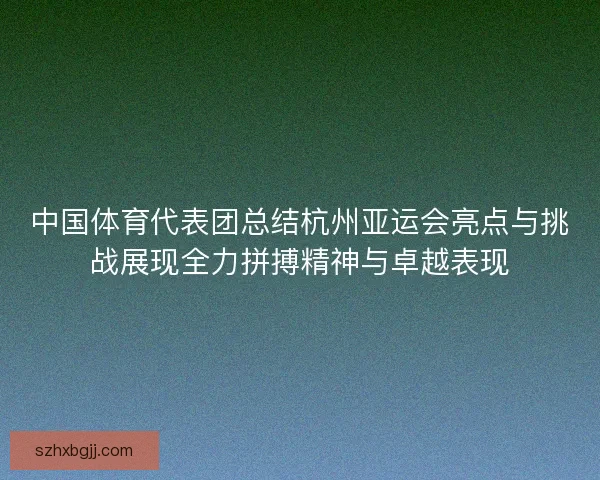 中国体育代表团总结杭州亚运会亮点与挑战展现全力拼搏精神与卓越表现